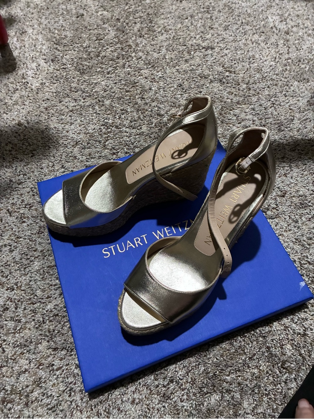 Stuart Weitzman Metallic Gold Espadrille Wedge Sandals